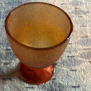 Amber -peach Crackle Carnival Glass Goblet. Excellent vintage condition